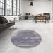 Round Mid-Century Modern Mist Blue Oriental Rug in a Office, urb2815