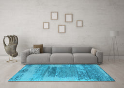 Machine Washable Oriental Light Blue Industrial Rug in a Living Room, wshurb2815lblu