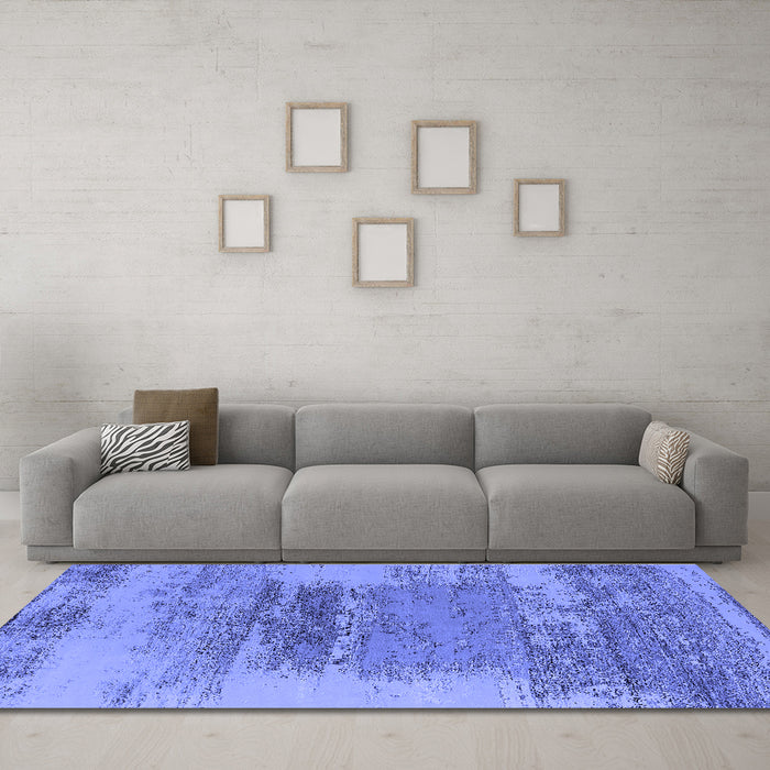 Machine Washable Oriental Blue Industrial Rug in a Living Room, wshurb2815blu