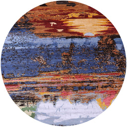 Round Mid-Century Modern Dark Gray Oriental Rug, urb2816