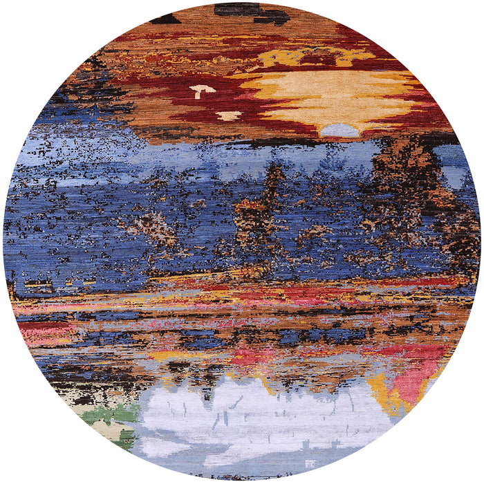 Round Mid-Century Modern Dark Gray Oriental Rug, urb2816