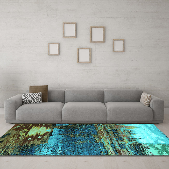 Machine Washable Oriental Turquoise Industrial Area Rugs in a Living Room,, wshurb2816turq