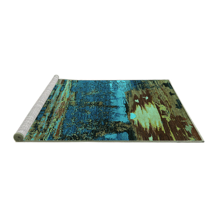 Sideview of Machine Washable Oriental Turquoise Industrial Area Rugs, wshurb2816turq