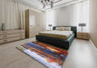 Mid-Century Modern Dark Gray Oriental Rug in a Bedroom, urb2816