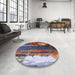 Round Mid-Century Modern Dark Gray Oriental Rug in a Office, urb2816