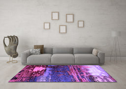 Machine Washable Oriental Purple Industrial Area Rugs in a Living Room, wshurb2816pur