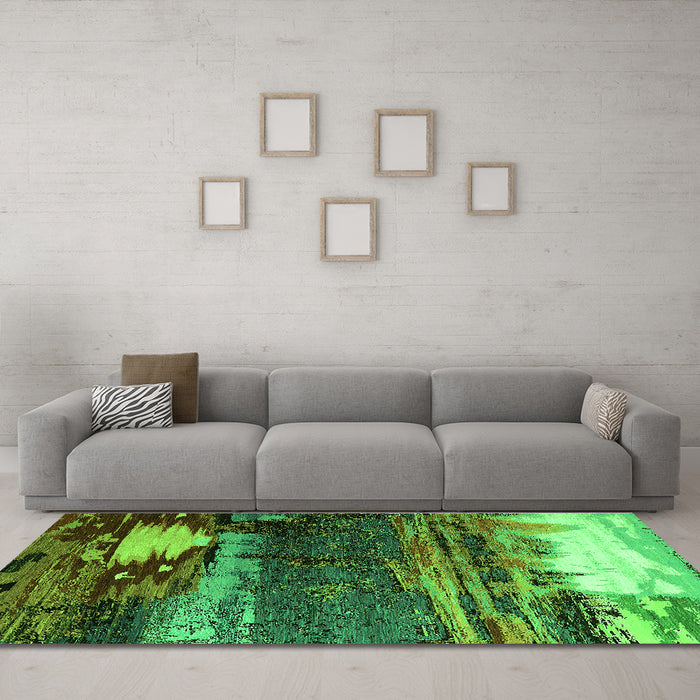 Machine Washable Oriental Green Industrial Area Rugs in a Living Room,, wshurb2816grn