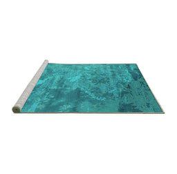 Sideview of Machine Washable Oriental Turquoise Industrial Area Rugs, wshurb2817turq