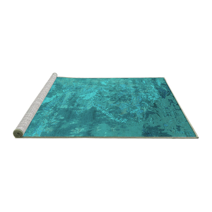 Sideview of Machine Washable Oriental Turquoise Industrial Area Rugs, wshurb2817turq