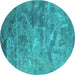 Round Oriental Turquoise Industrial Rug, urb2817turq