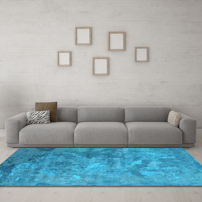 Machine Washable Oriental Light Blue Industrial Rug in a Living Room, wshurb2817lblu