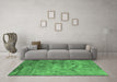 Machine Washable Oriental Emerald Green Industrial Area Rugs in a Living Room,, wshurb2817emgrn