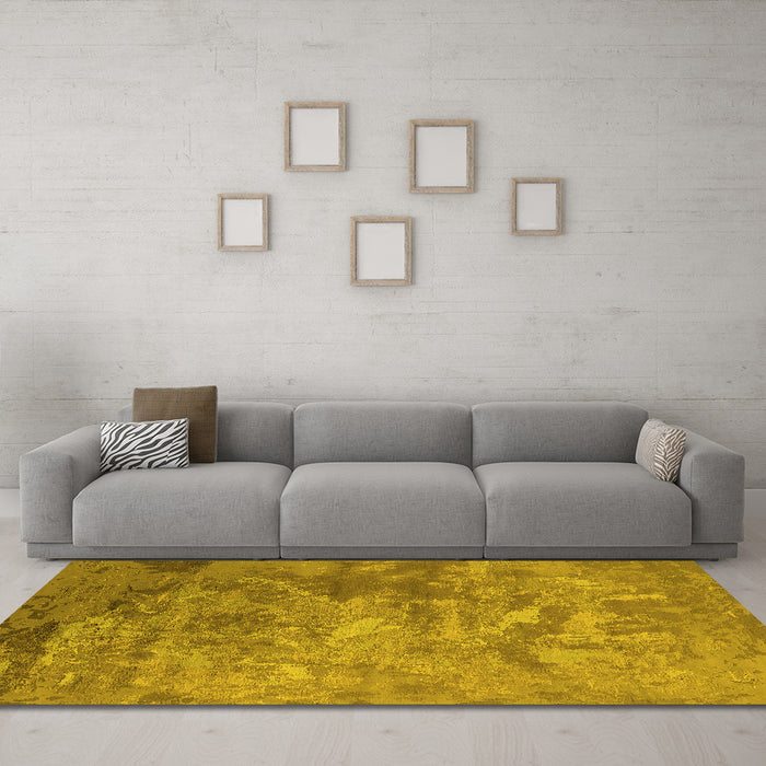 Machine Washable Oriental Yellow Industrial Rug in a Living Room, wshurb2817yw