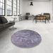 Round Mid-Century Modern French Lilac Purple Oriental Rug in a Office, urb2817