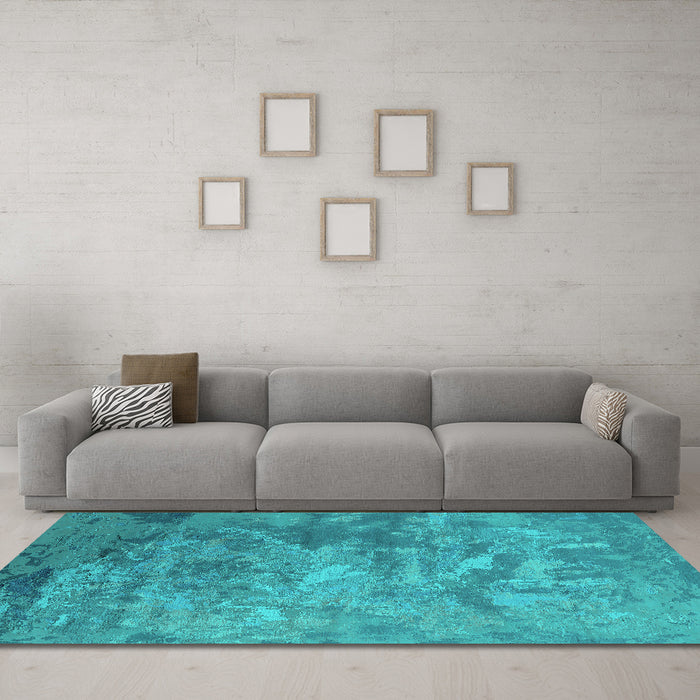 Machine Washable Oriental Turquoise Industrial Area Rugs in a Living Room,, wshurb2817turq