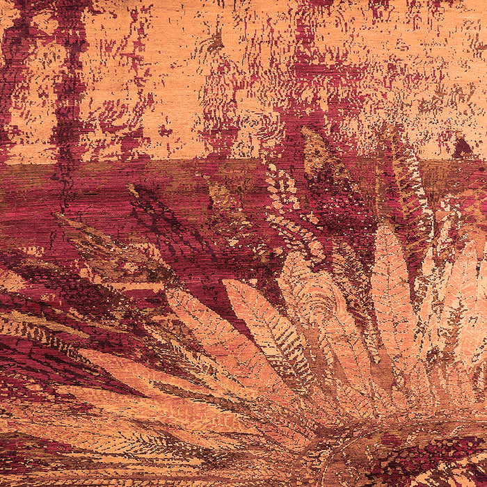 Square Machine Washable Oriental Orange Industrial Area Rugs, wshurb2818org