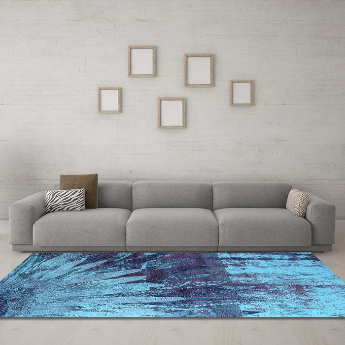 Machine Washable Oriental Light Blue Industrial Rug in a Living Room, wshurb2818lblu