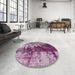 Round Mid-Century Modern Pastel Violet Purple Oriental Rug in a Office, urb2818