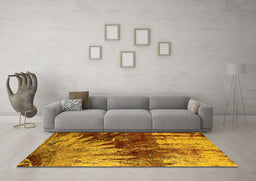 Machine Washable Oriental Yellow Industrial Rug in a Living Room, wshurb2818yw