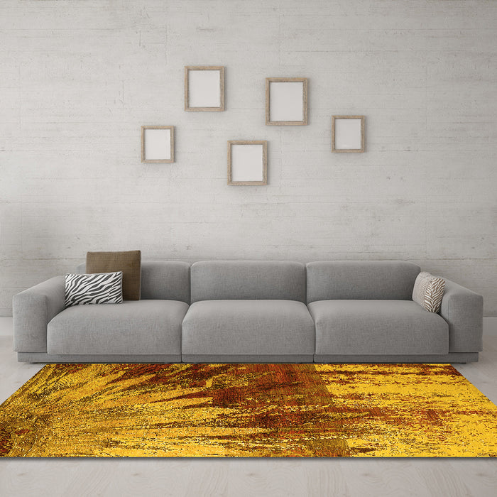 Machine Washable Oriental Yellow Industrial Rug in a Living Room, wshurb2818yw