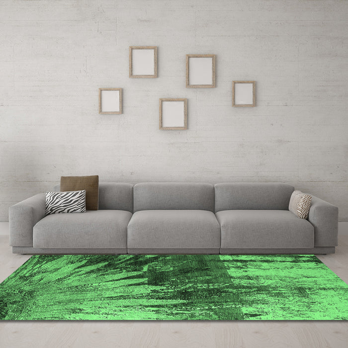 Machine Washable Oriental Emerald Green Industrial Area Rugs in a Living Room,, wshurb2818emgrn