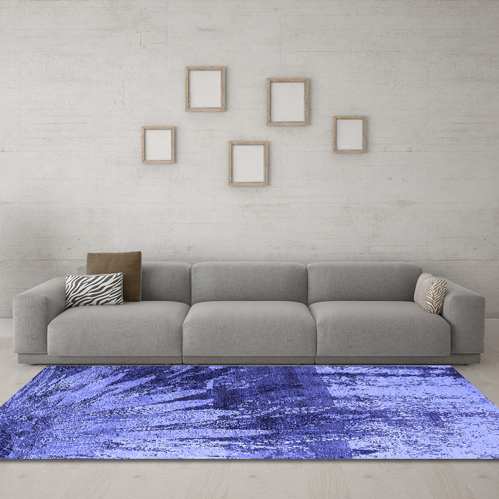Machine Washable Oriental Blue Industrial Rug in a Living Room, wshurb2818blu
