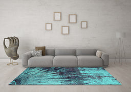 Machine Washable Oriental Turquoise Industrial Area Rugs in a Living Room,, wshurb2818turq