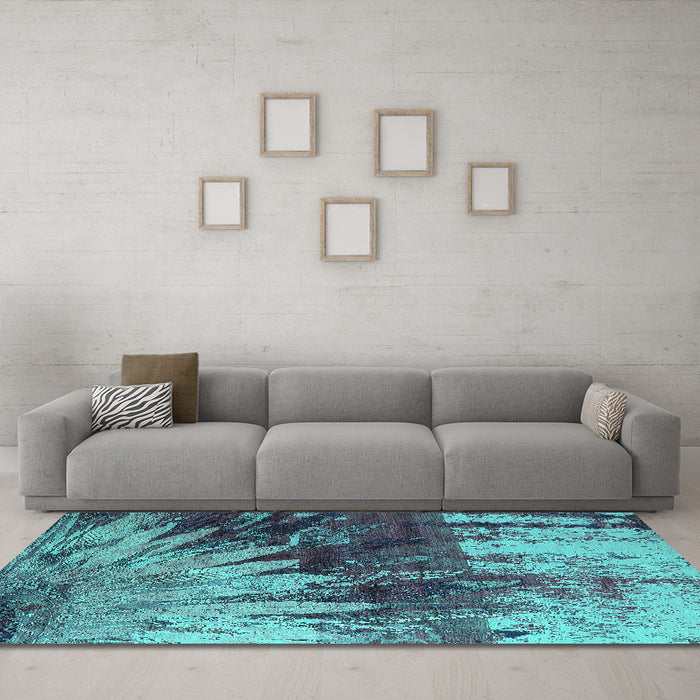 Machine Washable Oriental Turquoise Industrial Area Rugs in a Living Room,, wshurb2818turq