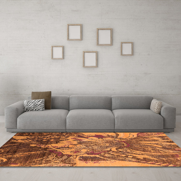 Machine Washable Oriental Orange Industrial Area Rugs in a Living Room, wshurb2819org
