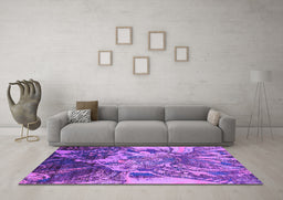Machine Washable Oriental Purple Industrial Area Rugs in a Living Room, wshurb2819pur