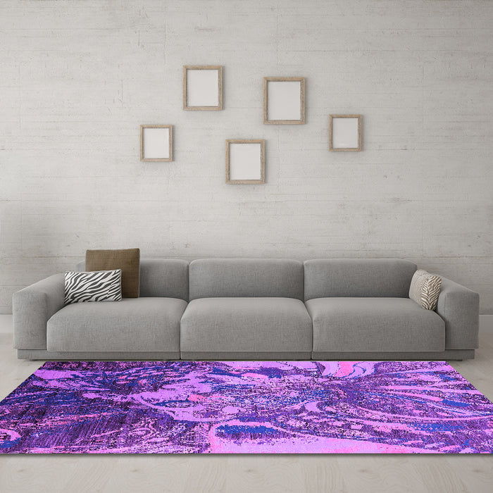 Machine Washable Oriental Purple Industrial Area Rugs in a Living Room, wshurb2819pur