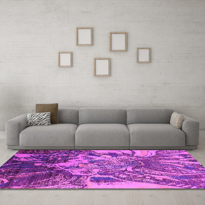 Machine Washable Oriental Pink Industrial Rug in a Living Room, wshurb2819pnk