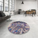 Round Mid-Century Modern Purple Oriental Rug in a Office, urb2819