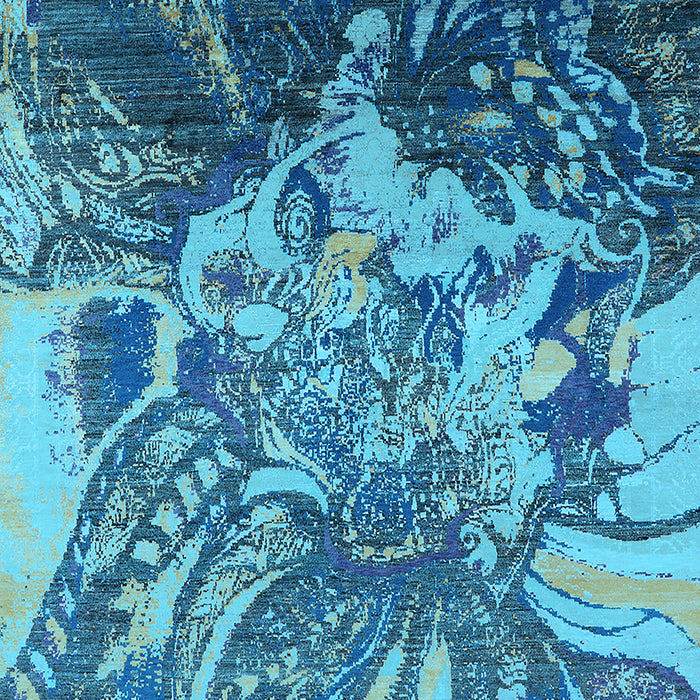 Machine Washable Oriental Light Blue Industrial Rug, wshurb2819lblu