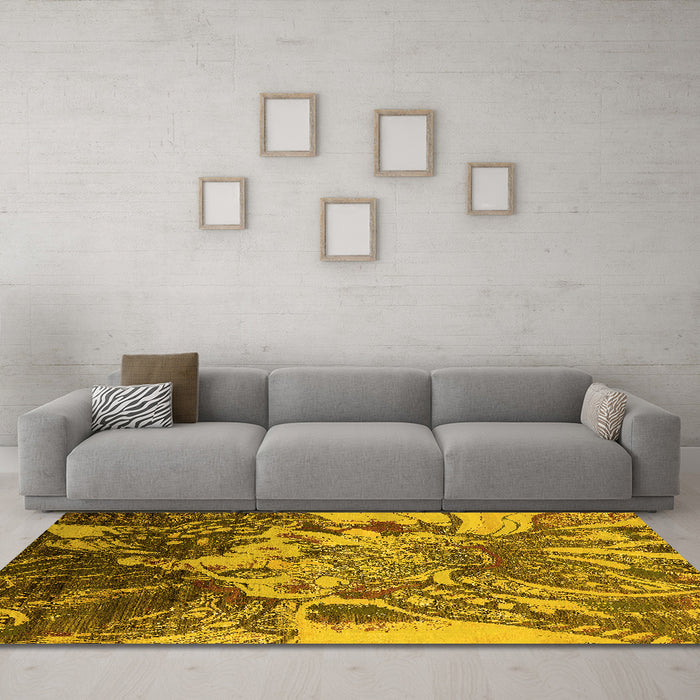Machine Washable Oriental Yellow Industrial Rug in a Living Room, wshurb2819yw