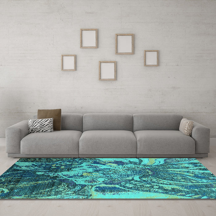 Machine Washable Oriental Turquoise Industrial Area Rugs in a Living Room,, wshurb2819turq