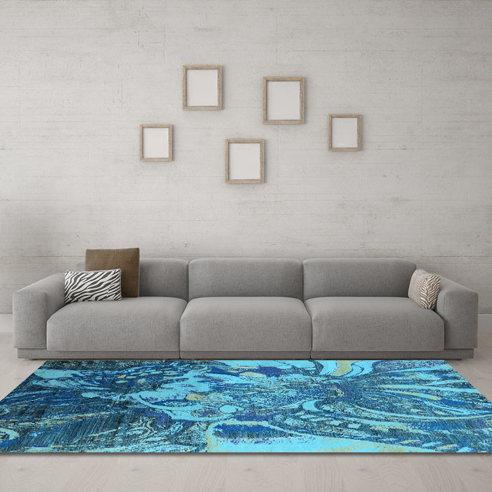 Machine Washable Oriental Light Blue Industrial Rug in a Living Room, wshurb2819lblu