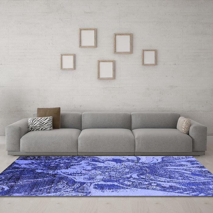 Machine Washable Oriental Blue Industrial Rug in a Living Room, wshurb2819blu