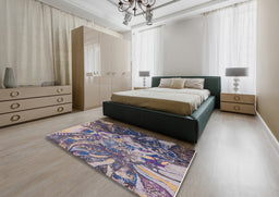 Mid-Century Modern Purple Oriental Rug in a Bedroom, urb2819