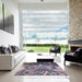 Square Mid-Century Modern Purple Oriental Rug in a Living Room, urb2819