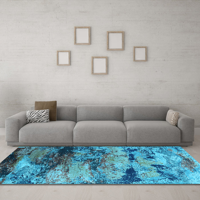 Machine Washable Oriental Light Blue Industrial Rug in a Living Room, wshurb2820lblu