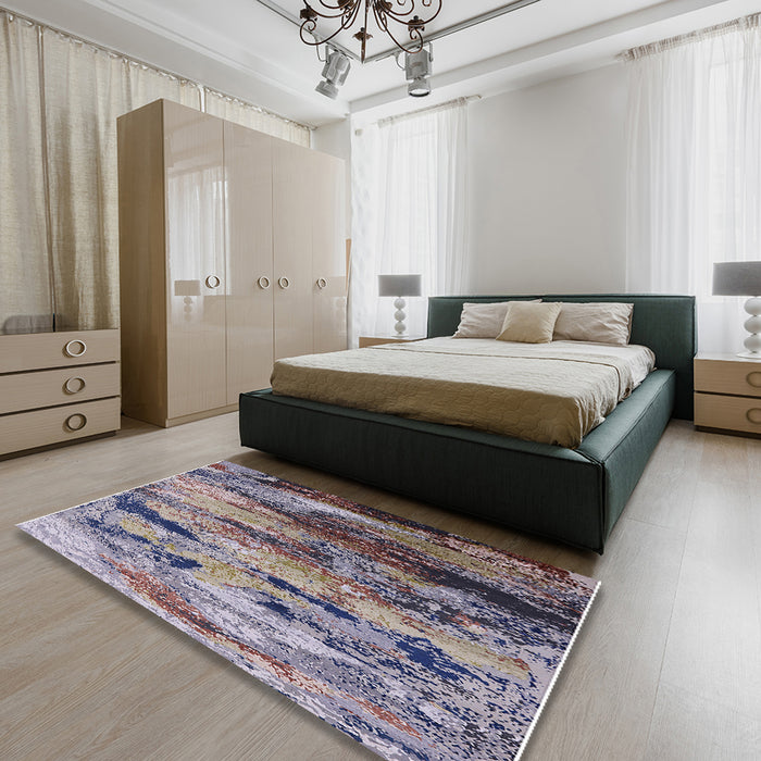 Mid-Century Modern Plum Purple Oriental Rug in a Bedroom, urb2820