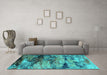 Machine Washable Oriental Turquoise Industrial Area Rugs in a Living Room,, wshurb2820turq