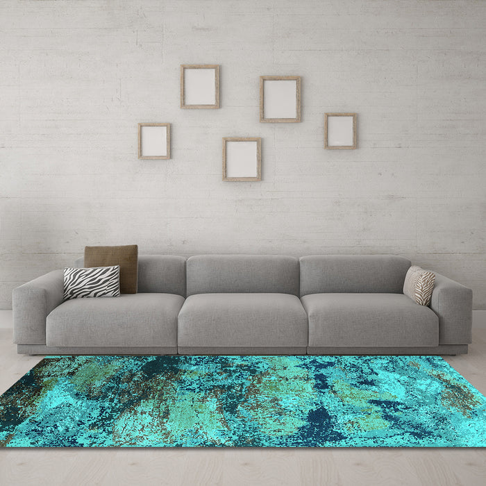 Machine Washable Oriental Turquoise Industrial Area Rugs in a Living Room,, wshurb2820turq