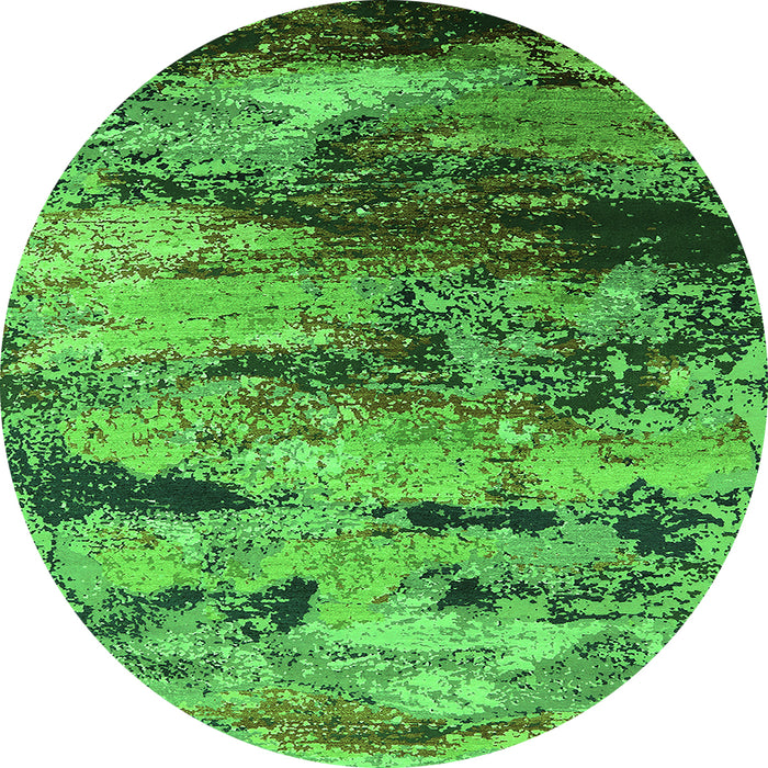 Round Machine Washable Oriental Green Industrial Area Rugs, wshurb2820grn