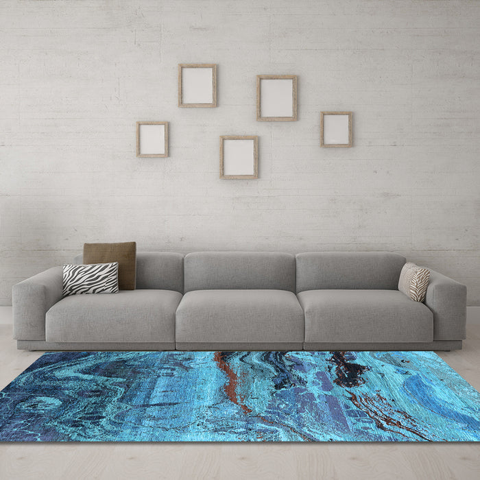 Machine Washable Oriental Light Blue Industrial Rug in a Living Room, wshurb2821lblu