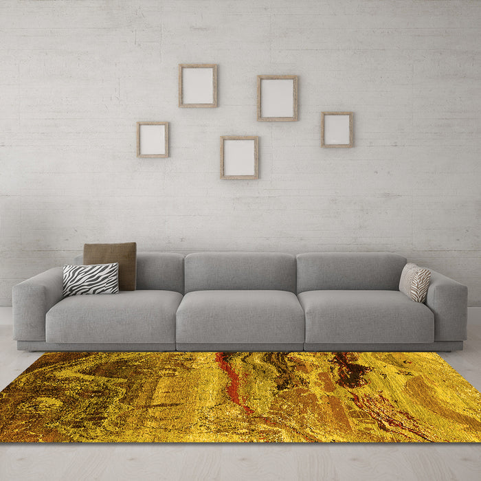 Machine Washable Oriental Yellow Industrial Rug in a Living Room, wshurb2821yw
