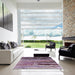 Square Mid-Century Modern Pastel Violet Purple Oriental Rug in a Living Room, urb2821