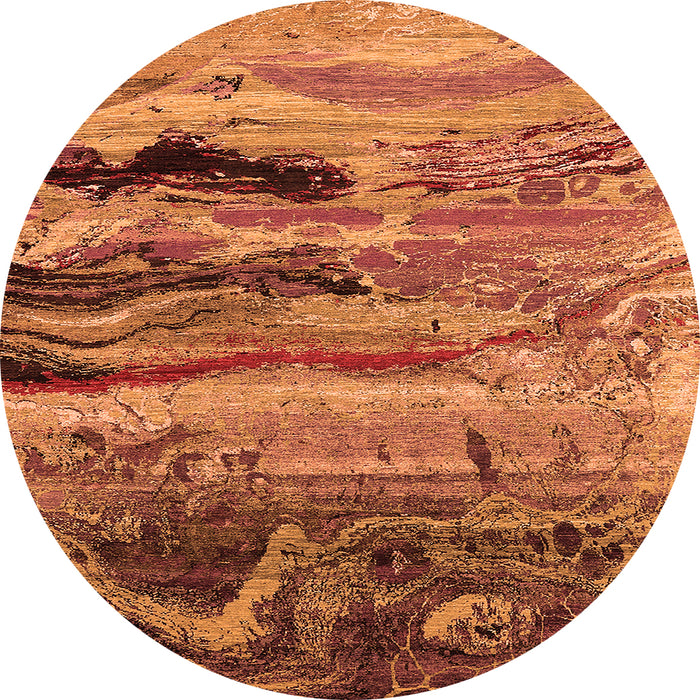 Round Machine Washable Oriental Orange Industrial Area Rugs, wshurb2821org