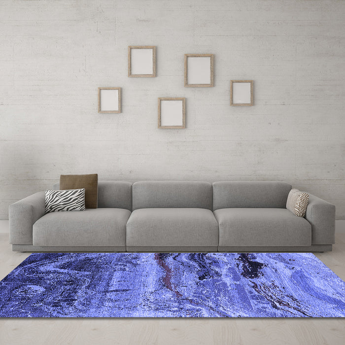 Machine Washable Oriental Blue Industrial Rug in a Living Room, wshurb2821blu